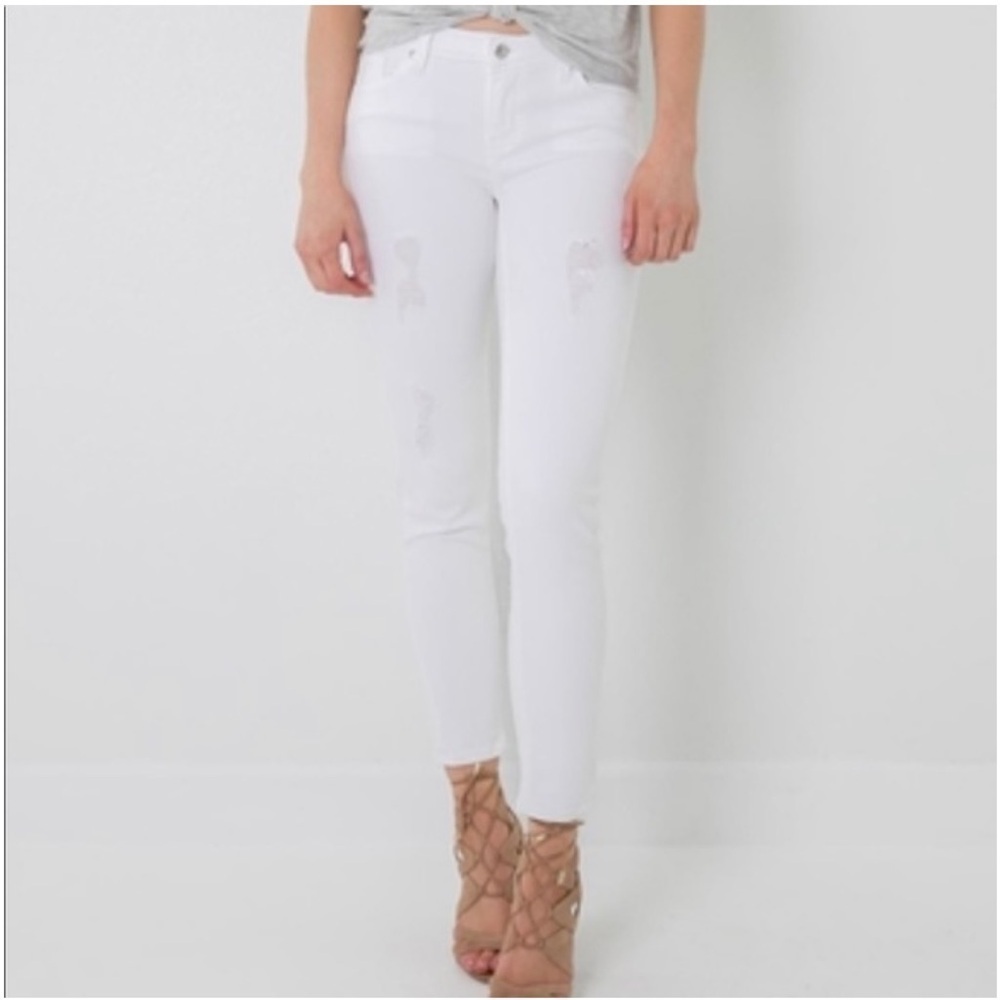 JUST BLACK DENIM DISTRESSED RELEASED HEM SKINNY BRIGHT WHITE NWT